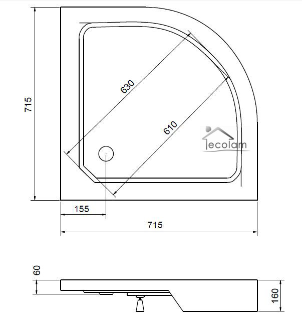 {Kücheneckschrank 80x80
82} Duschwanne Duschtasse Viertelkreis 70x70 / 80x80 / 90x90x4x16 cm ... | {Kücheneckschrank 80x80
82}
