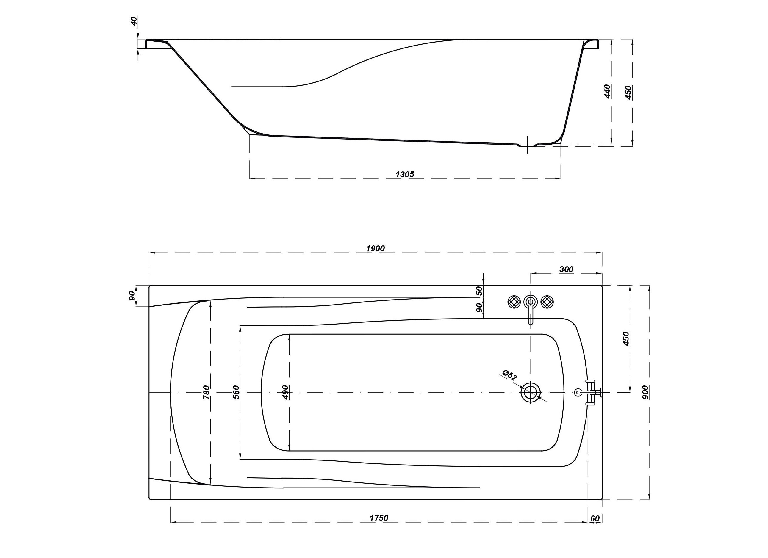 breite Badewanne Wanne Rechteck Acryl 190x90 cm Schürze Ablauf Silikon ...